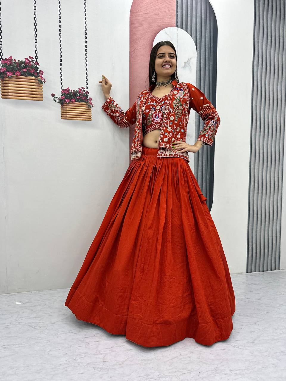 Aavya Vichitra Silk Heavy Thread Jacket Lehenga Choli