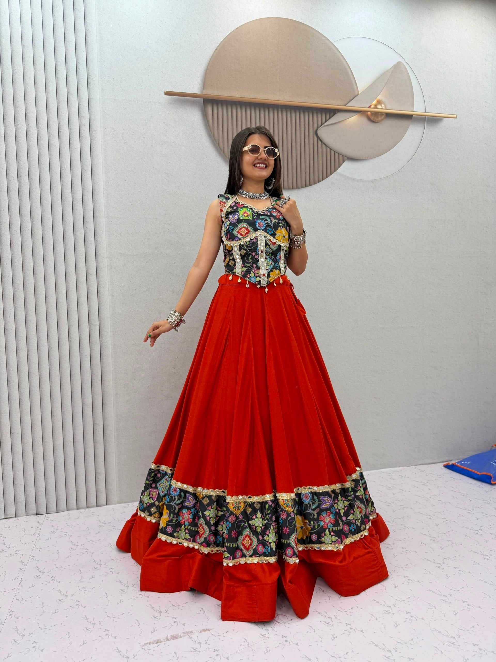 Anvayika Silk Mirror Work Lehenga Choli