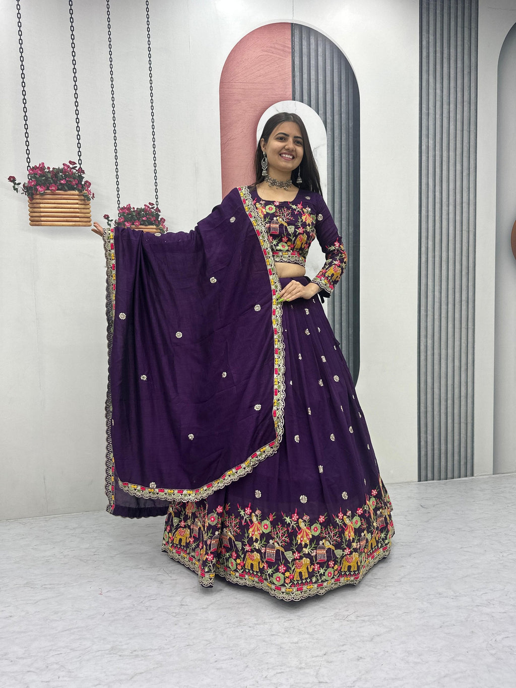Sharanya Chinon Coding Thread Work Lehenga Choli