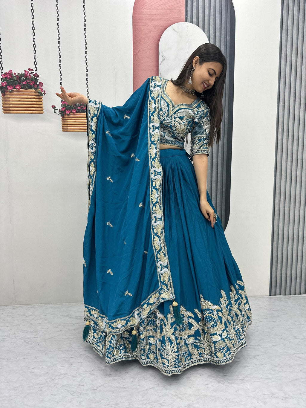 Mishika Chinon Heavy Embroidery Lehenga Choli