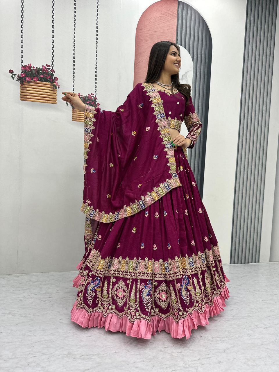 Aroshika Pure Vichitra Heavy Embroidery Lehenga Choli