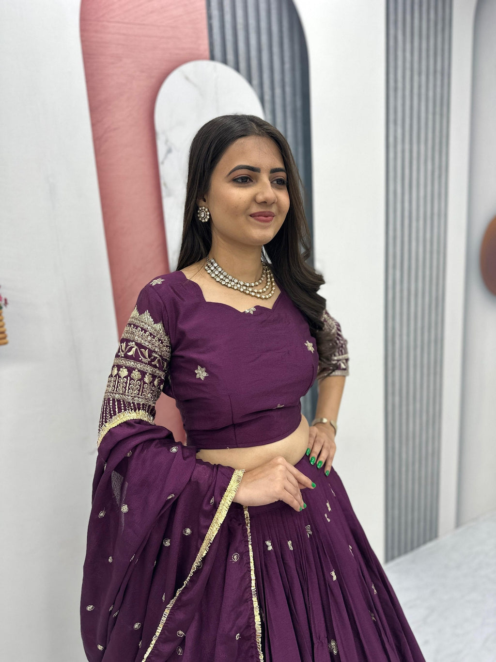 Rivaanya Chinon Embroidery Lehenga Choli