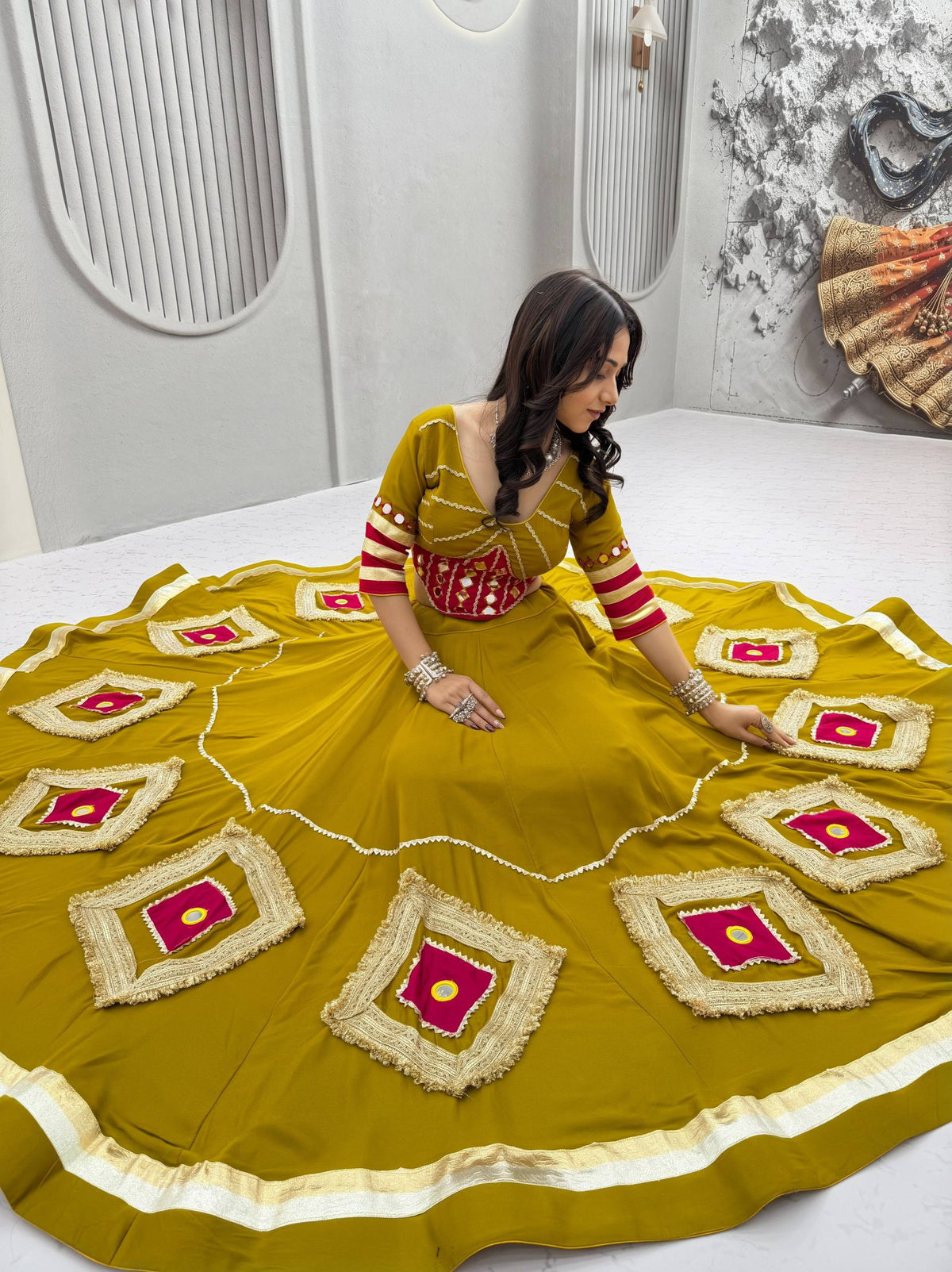 Mishri Pure Cotton Hand Mirror Lehenga Choli