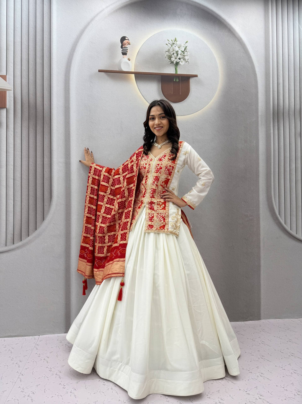 Saanjhvi Pure Chinon Silk Embroidery Lehenga Choli