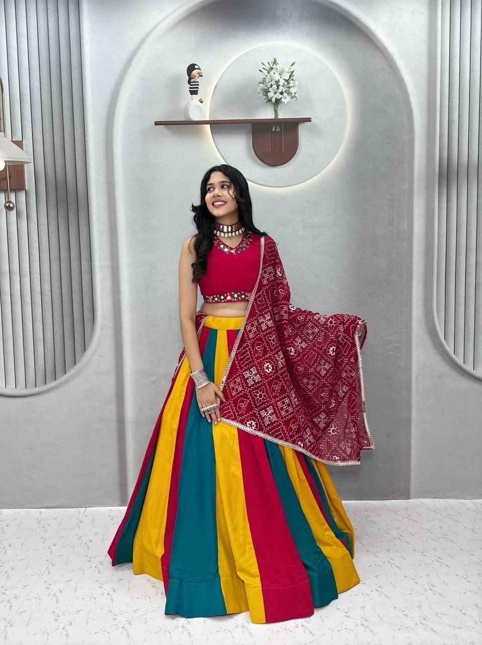 Trishala Pure Cotton Multicolour Kali Lehenga Choli