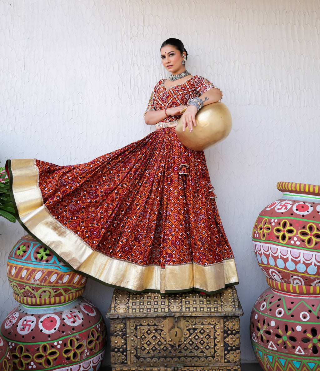RAANYA REAL MIRROR WORK HEAVY MUSLIN LEHENGA SET