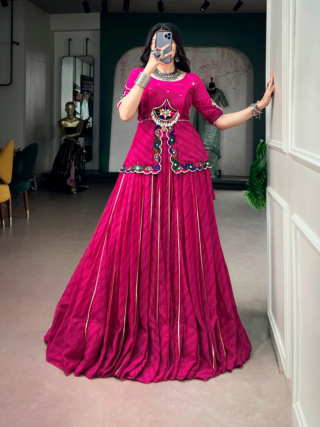Vanya Georgette Gamthi Mirror Lehenga Choli