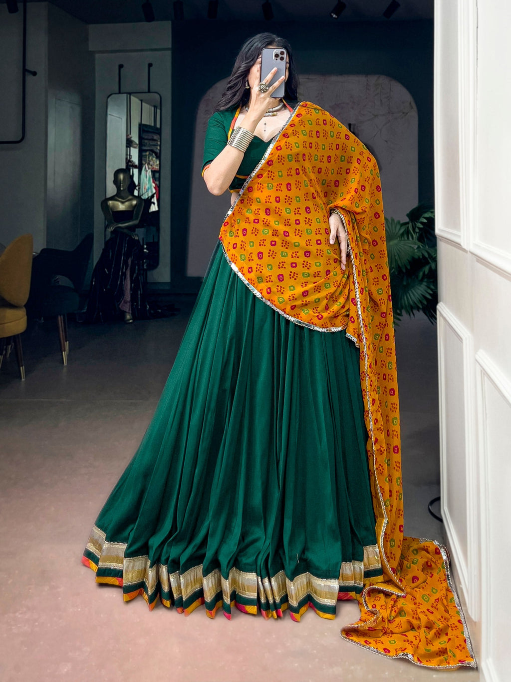 Eshika Chinon Embossed Lace Lehenga Choli