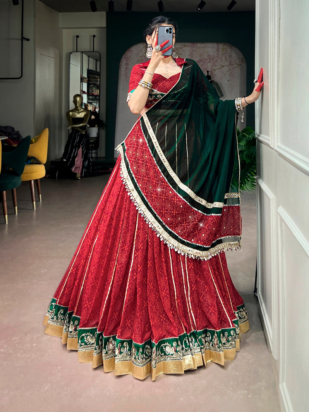 Mahira Georgette Bandhej Gota Patti Lehenga Choli