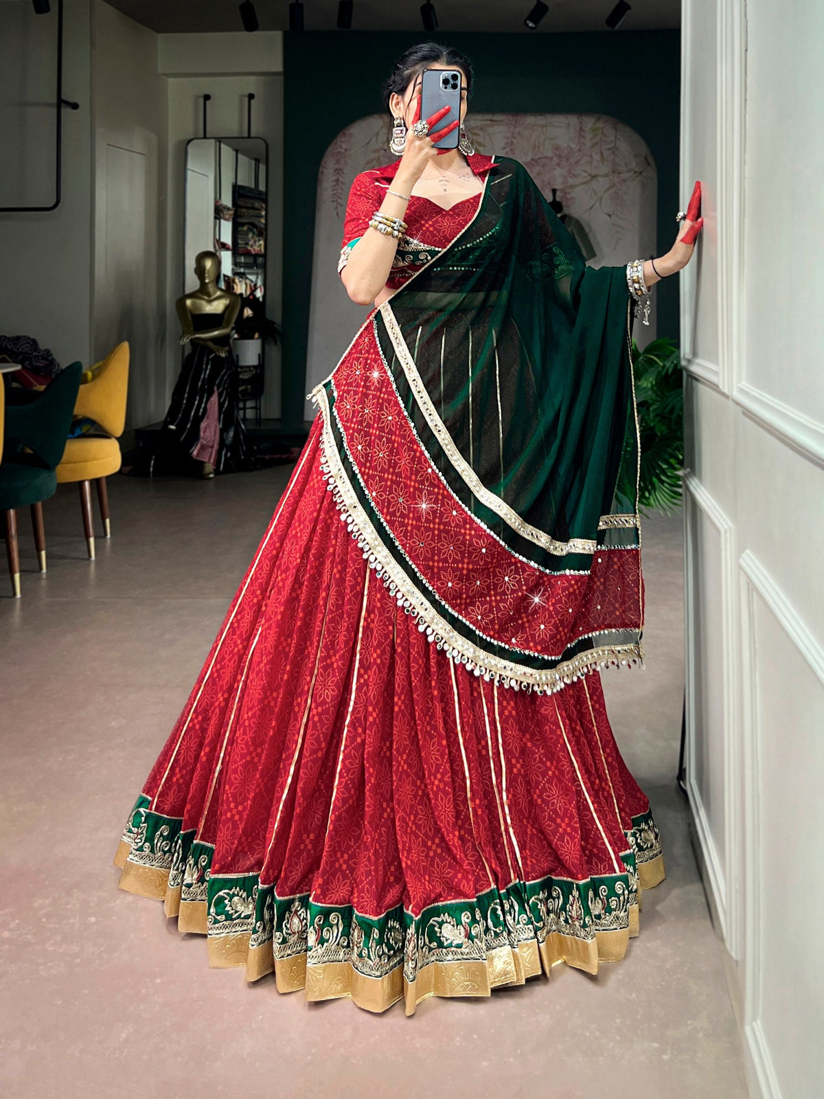 Mahira Georgette Bandhej Gota Patti Lehenga Choli