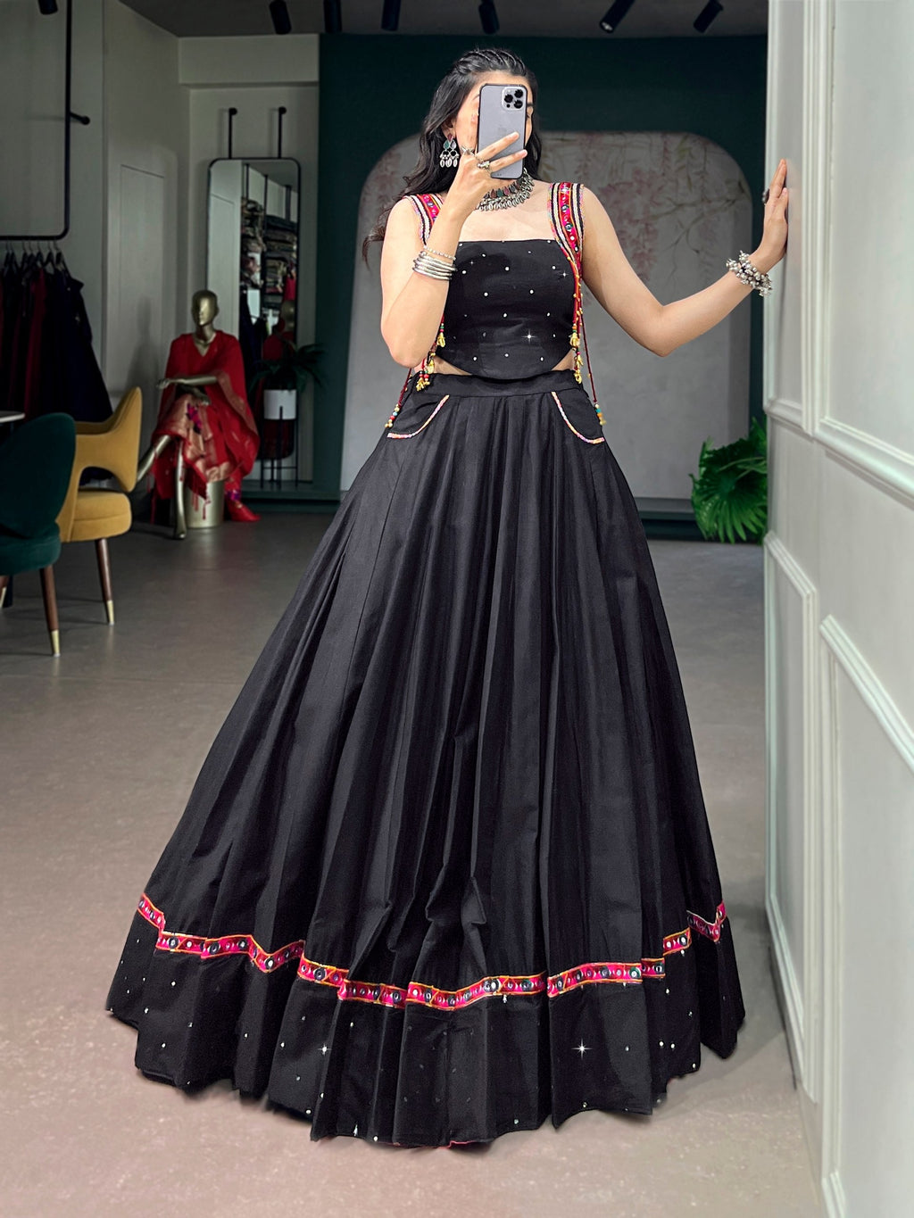 Avisha Pure Cotton Mirror Work Lehenga Choli
