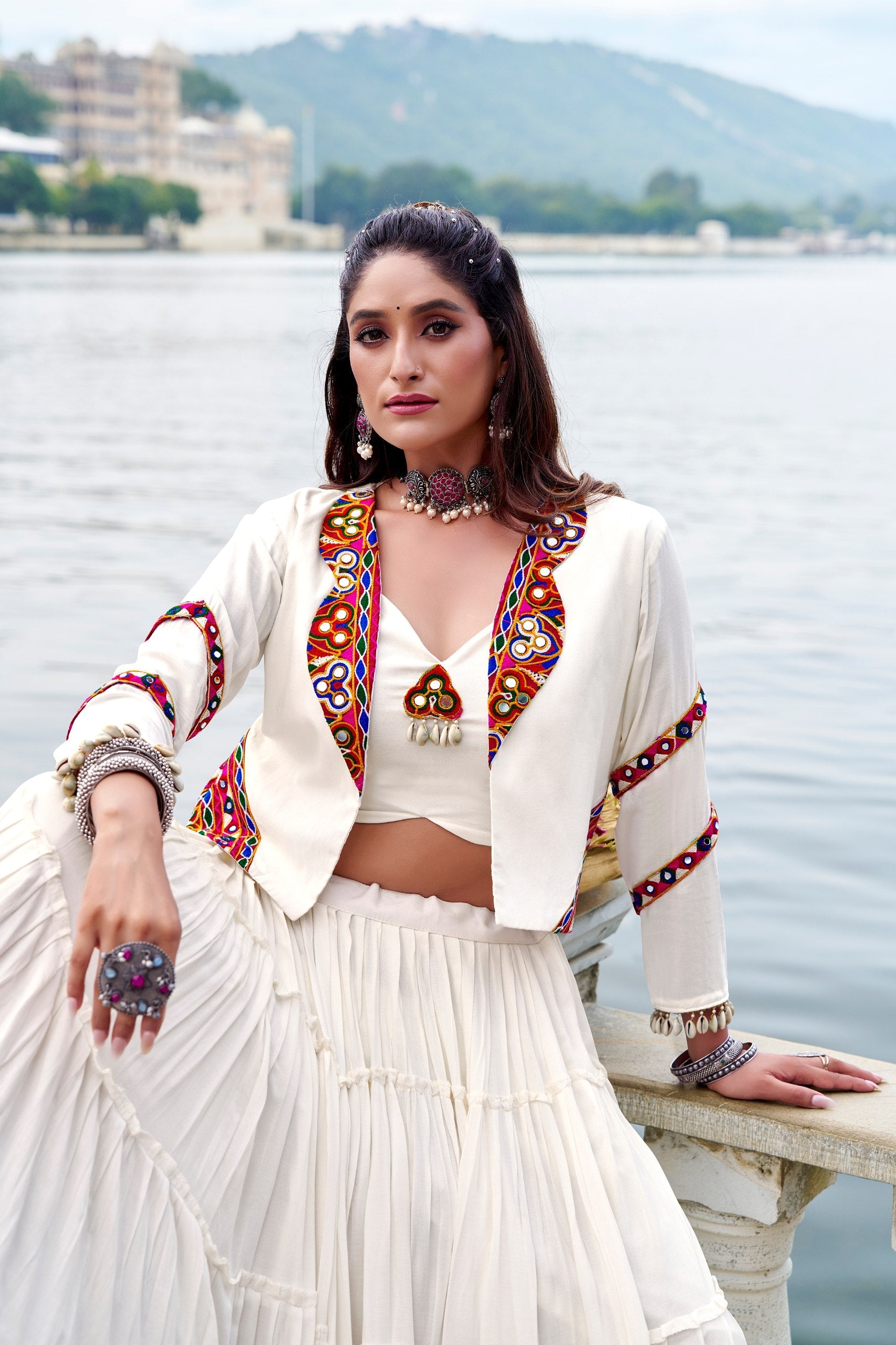 Lavanya Rayon Gamthi Mirror Jacket Lehenga Choli