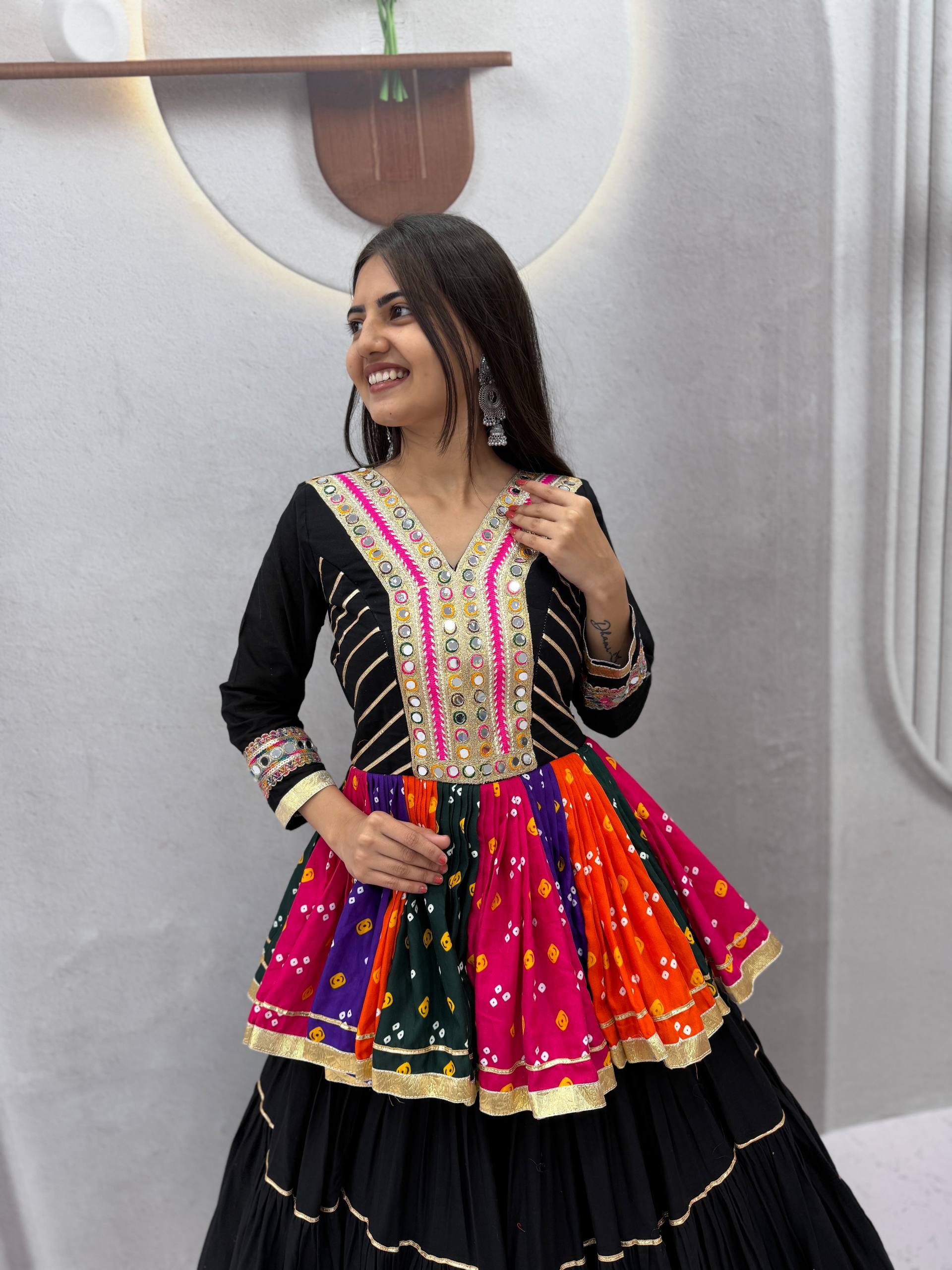 Vamika Pure Cotton Gamthi Mirror Lehenga Choli