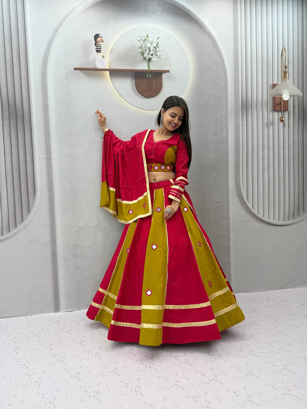 Aashika Roman Silk Mirror Work Lehenga Choli