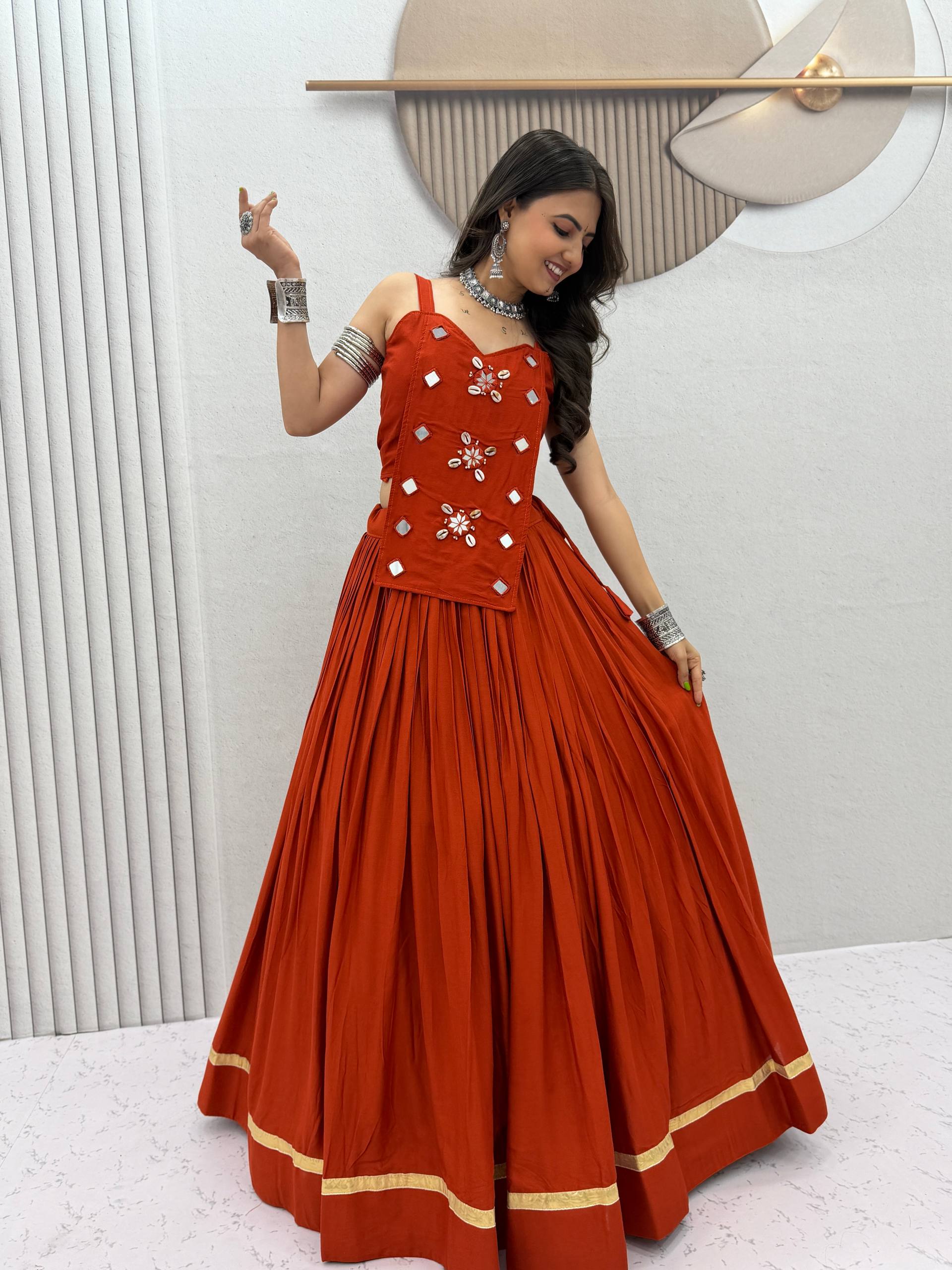 Sharvika Pure Cotton Kodi Mirror Lehenga Choli