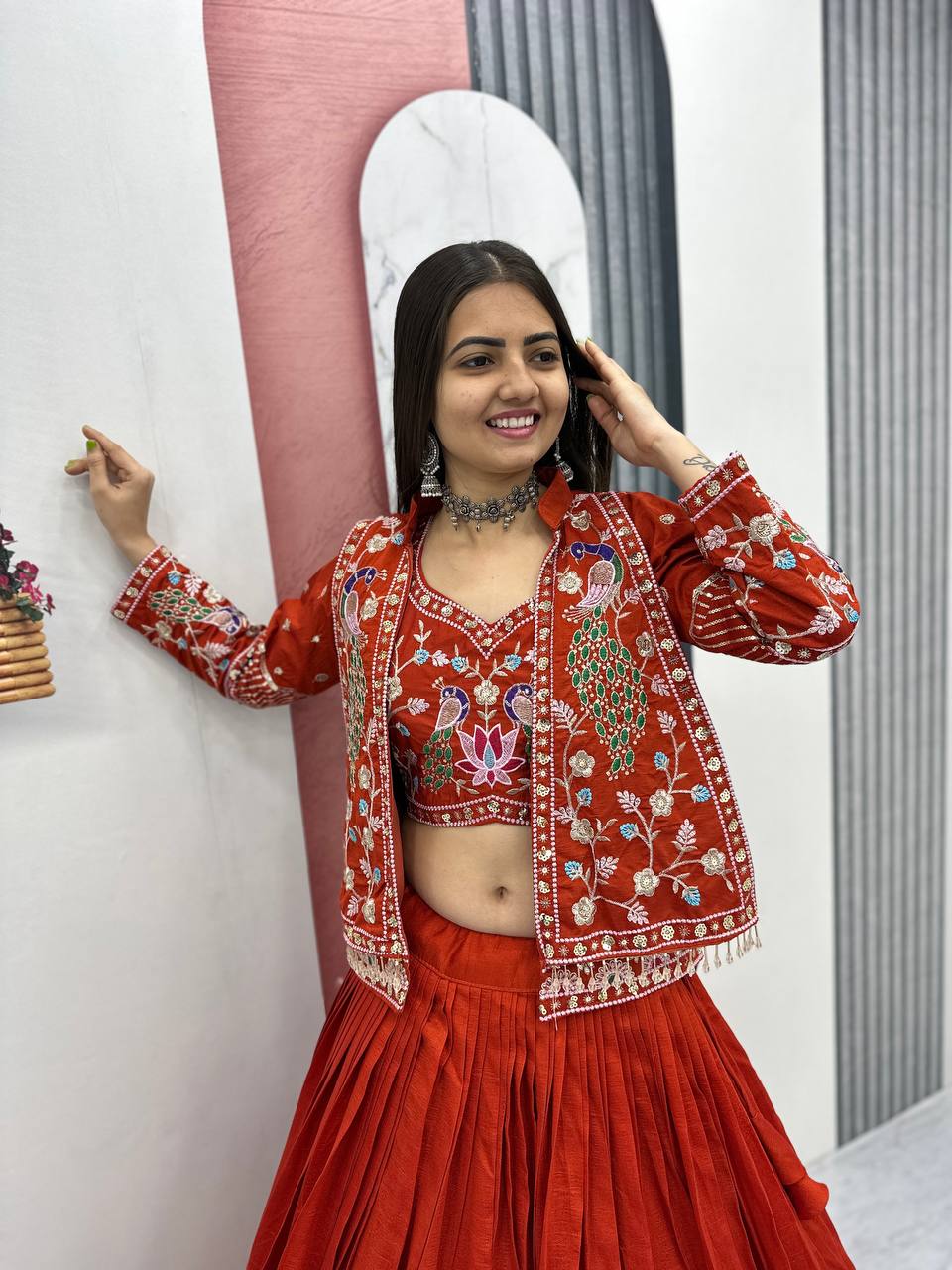 Aavya Vichitra Silk Heavy Thread Jacket Lehenga Choli
