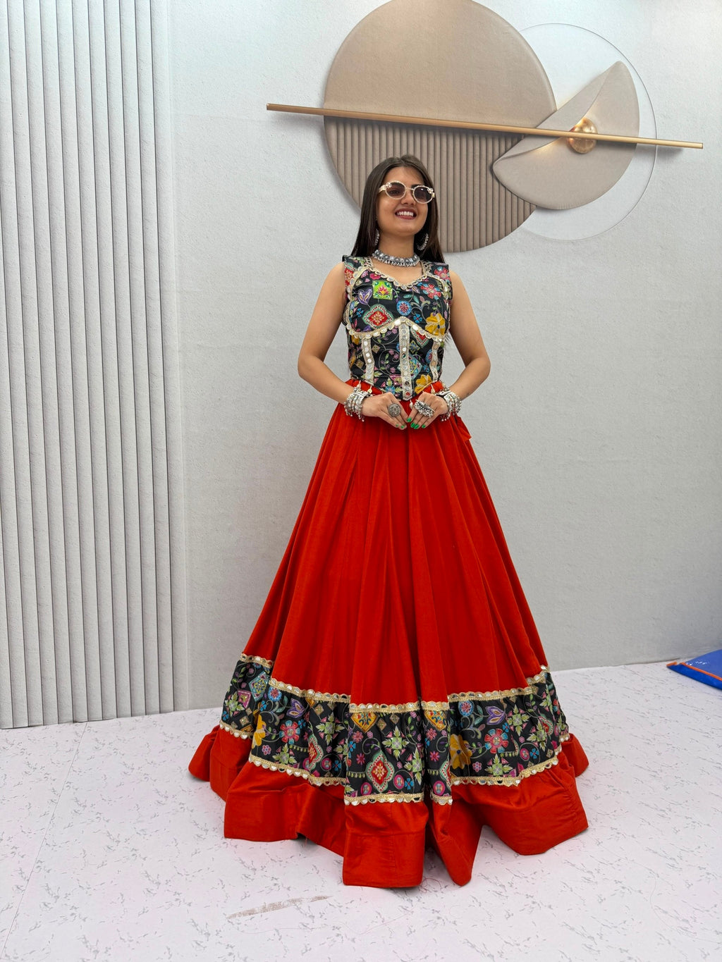 Anvayika Silk Mirror Work Lehenga Choli