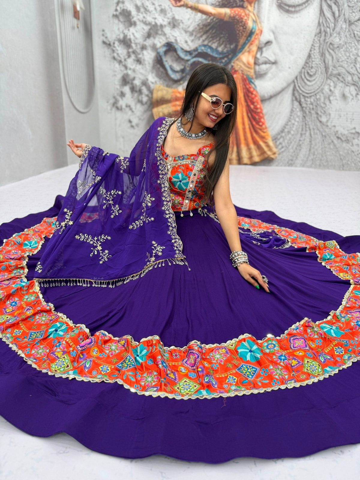 Reya Silk Mirror Work Rion Cotton Lehenga Choli