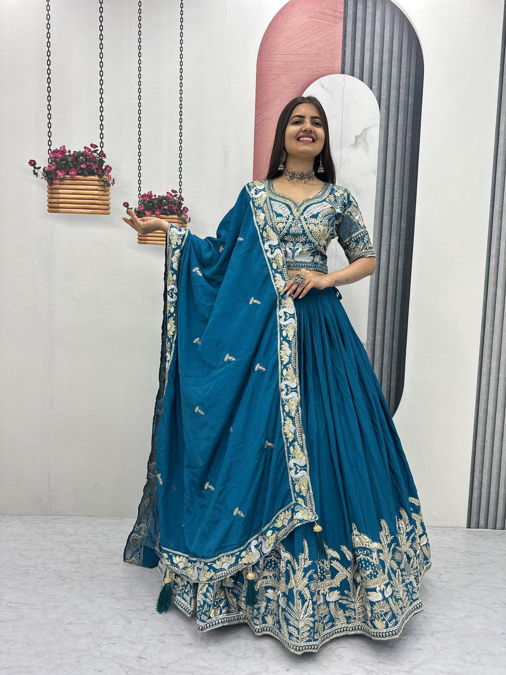 Mishika Chinon Heavy Embroidery Lehenga Choli