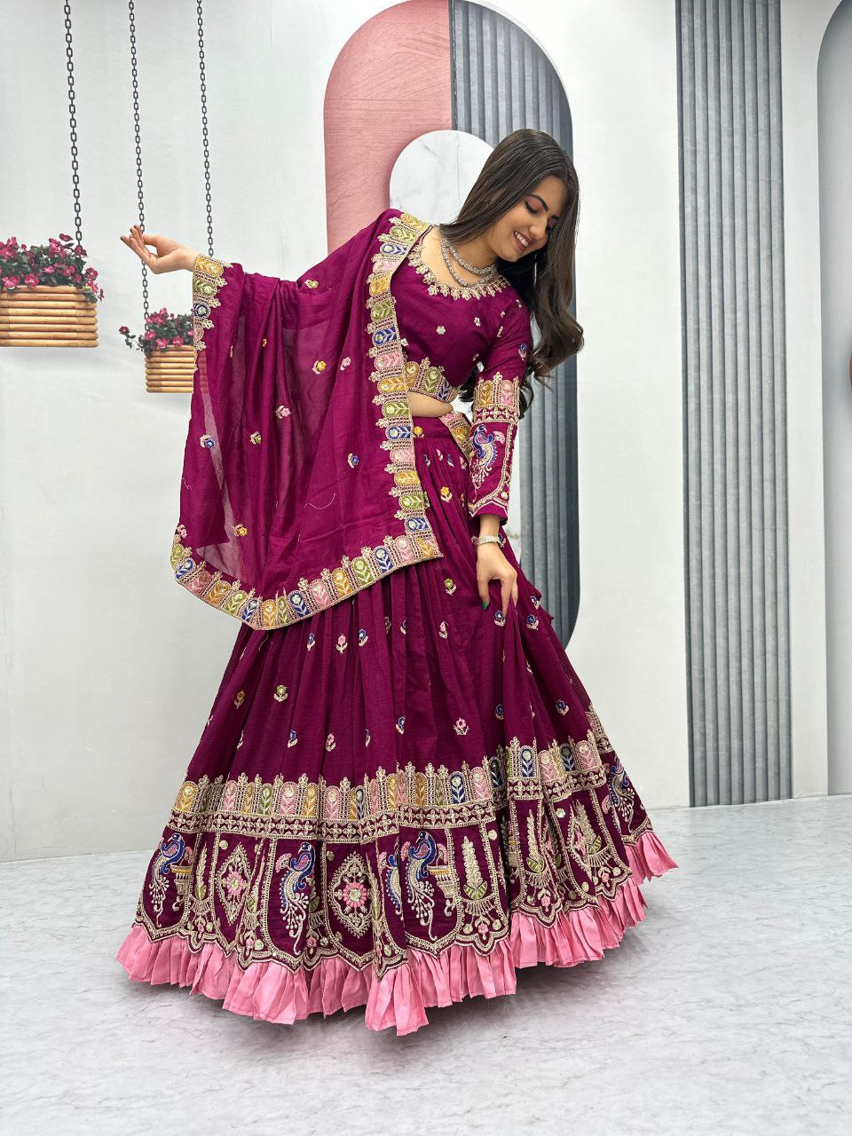 Aroshika Pure Vichitra Heavy Embroidery Lehenga Choli