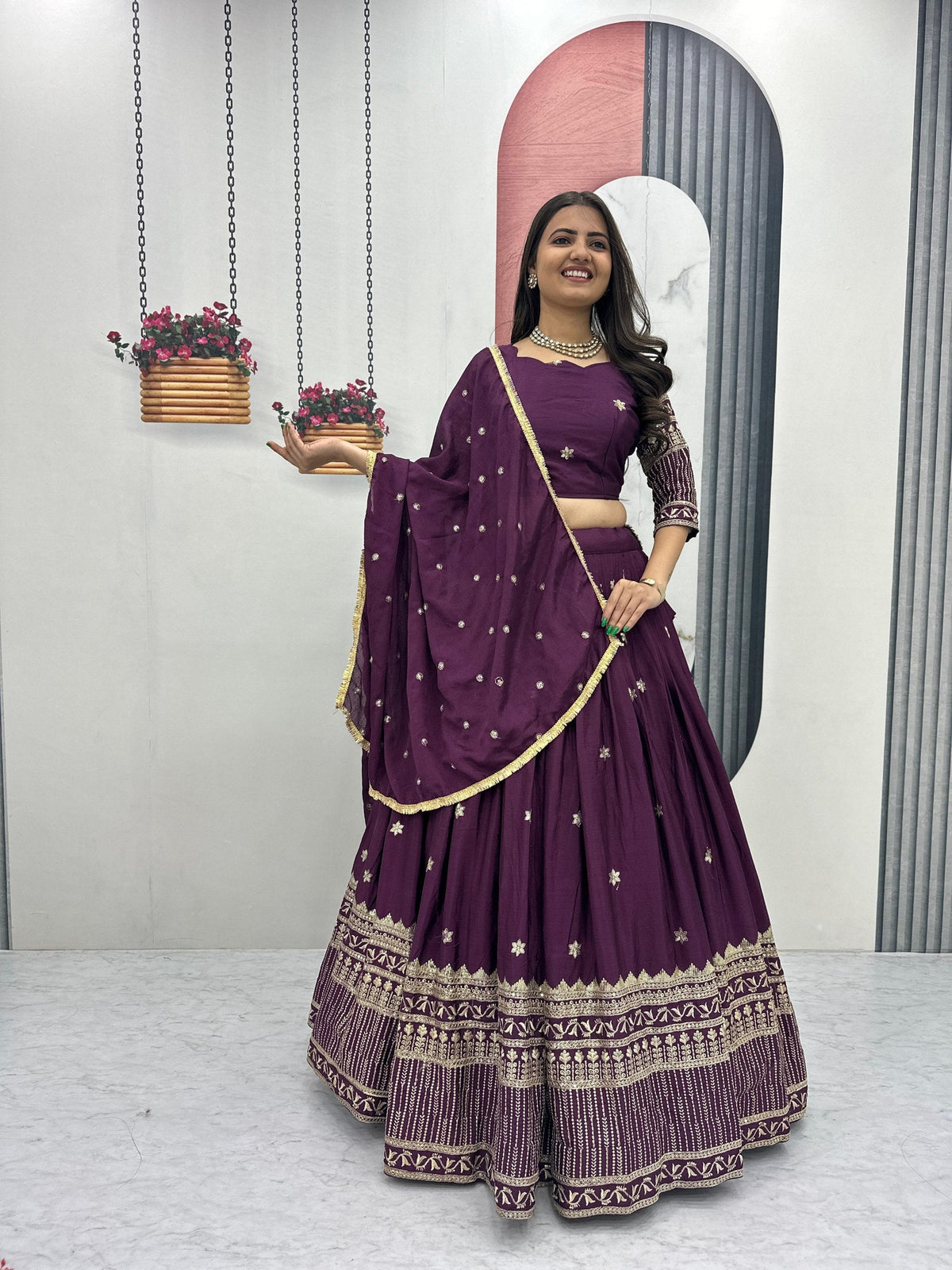 Rivaanya Chinon Embroidery Lehenga Choli