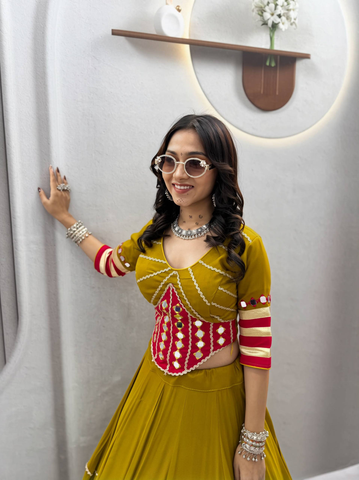 Mishri Pure Cotton Hand Mirror Lehenga Choli