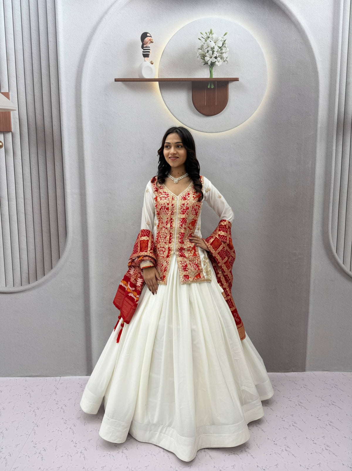 Saanjhvi Pure Chinon Silk Embroidery Lehenga Choli