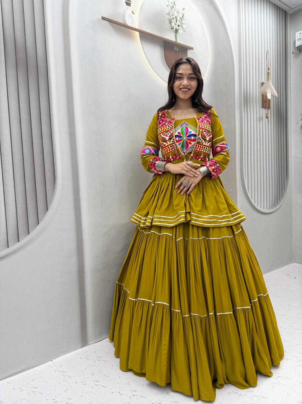 Anayra Pure Cotton Gamthi Mirror Lehenga Choli