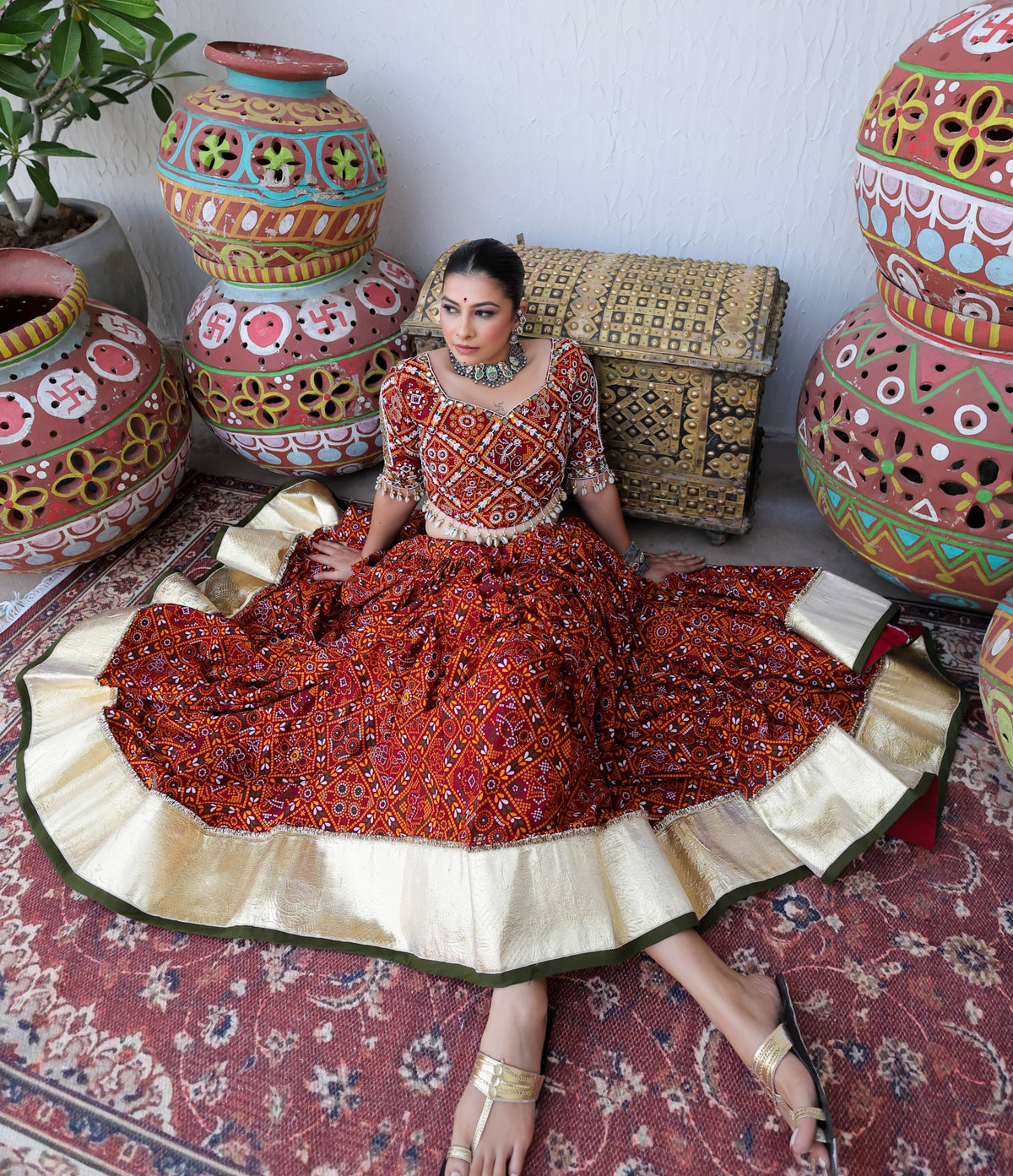 RAANYA REAL MIRROR WORK HEAVY MUSLIN LEHENGA SET