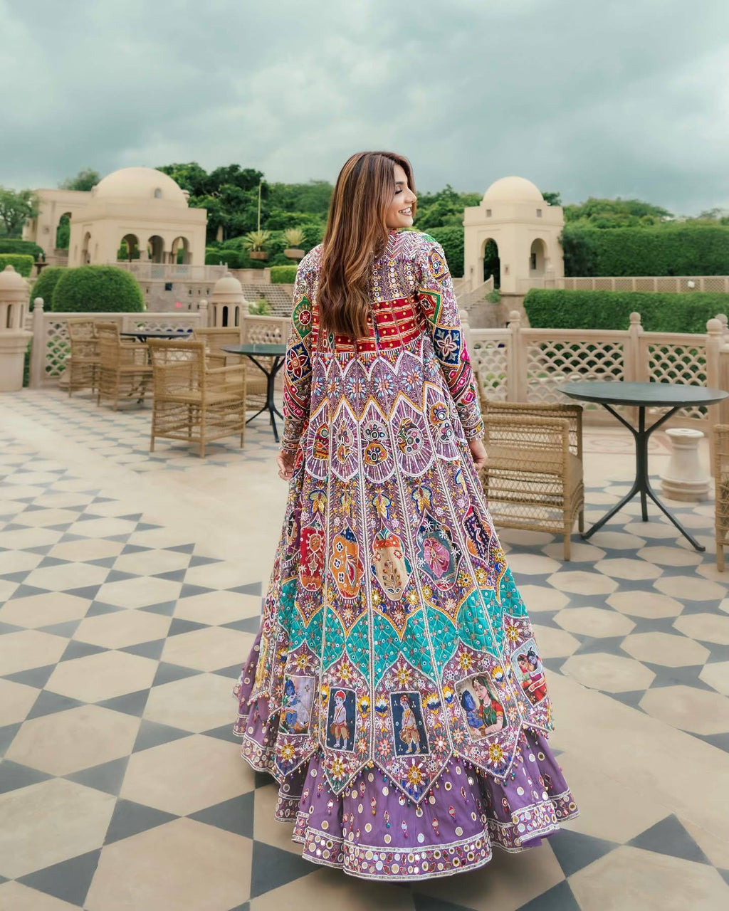 NAQOOSH DIGITAL PRINT REAL MIRROR WORK LEHENGA WITH KOTI