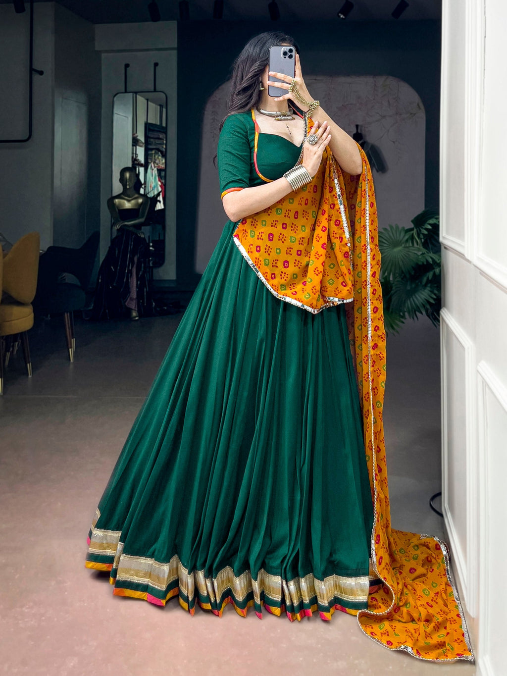 Eshika Chinon Embossed Lace Lehenga Choli