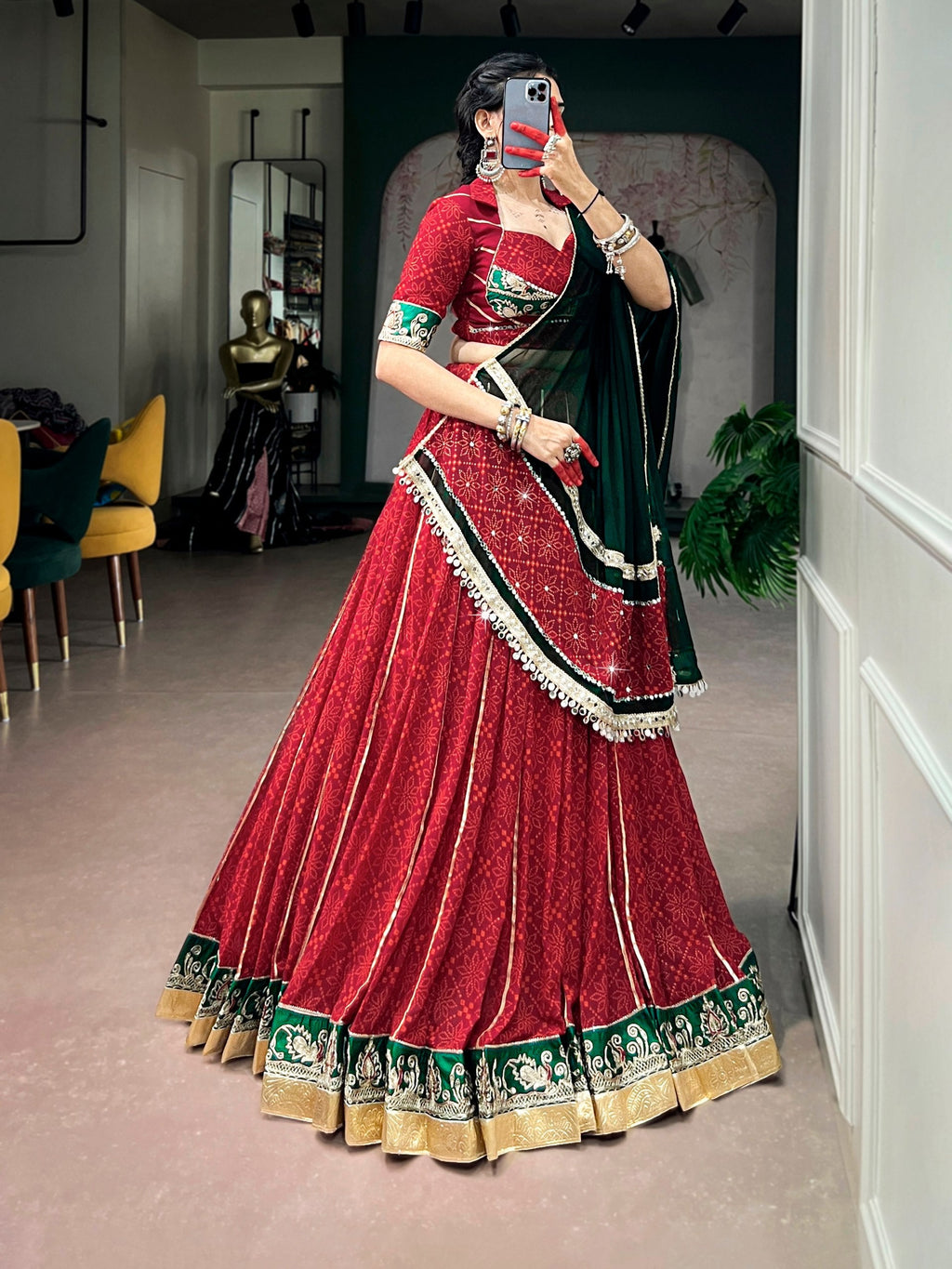 Mahira Georgette Bandhej Gota Patti Lehenga Choli