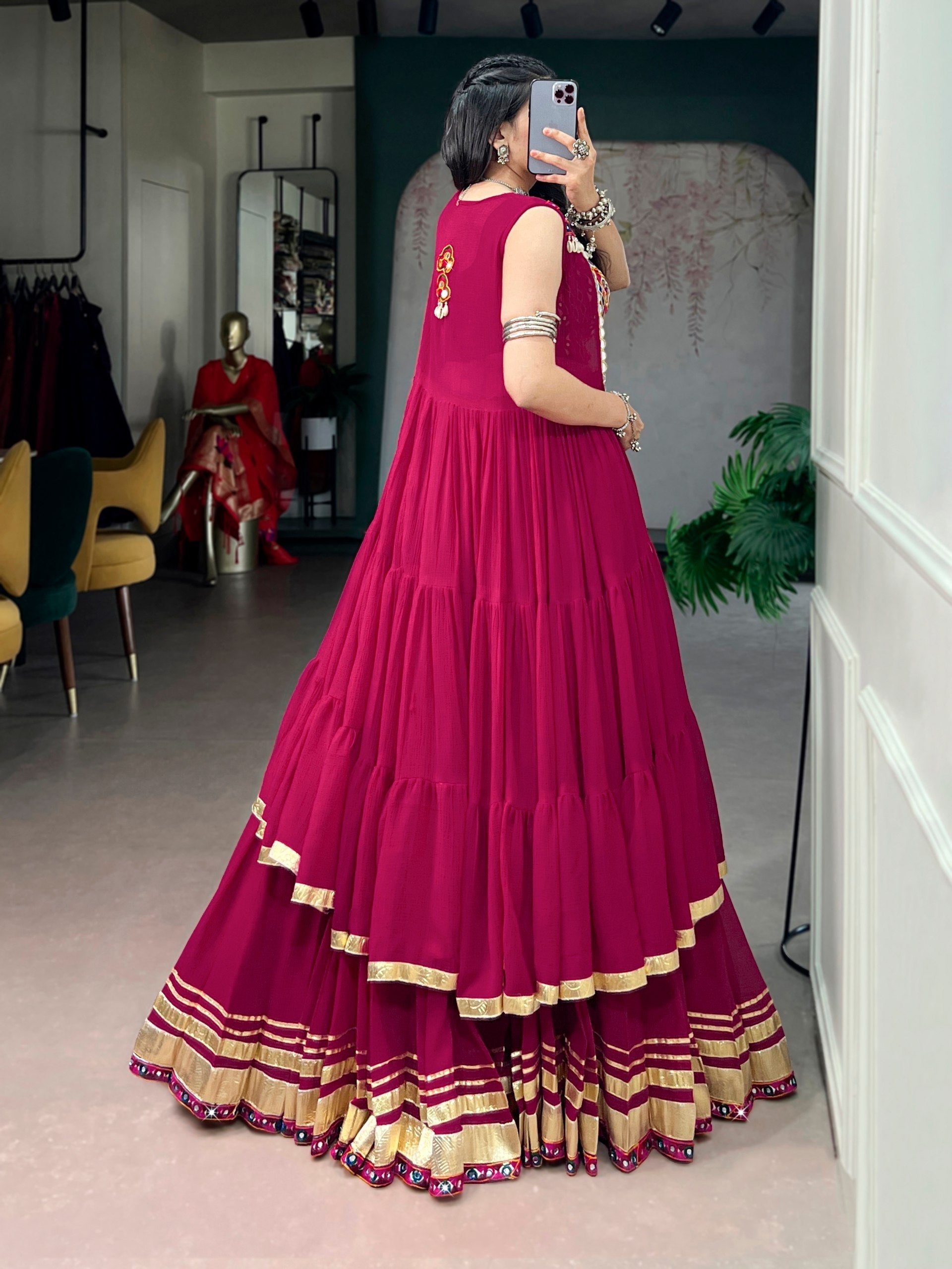 Roshni Gamthi Mirror Long Koti Lehenga Choli