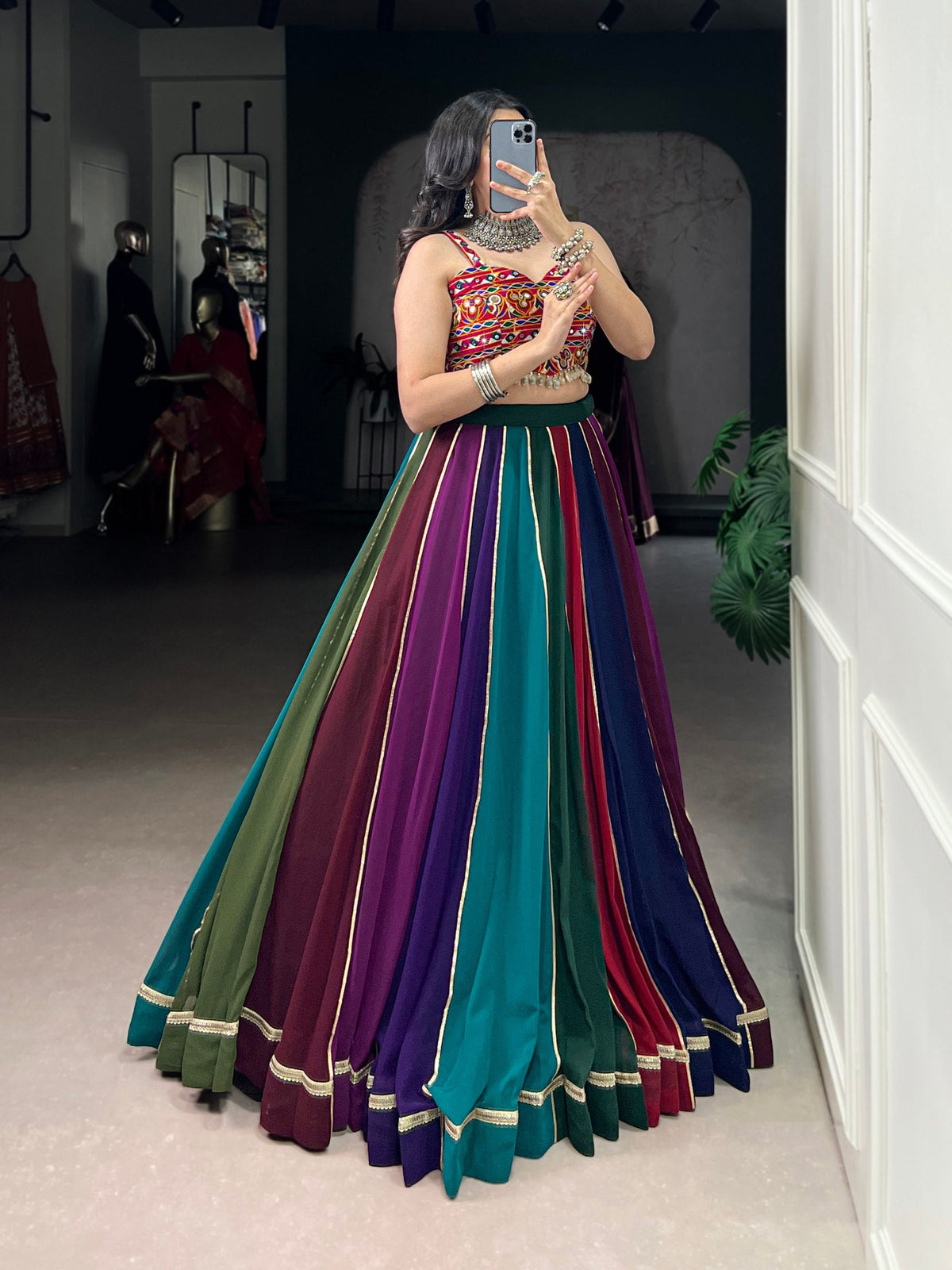 Pranavi Multi-Color Georgette Gamthi Lehenga Choli