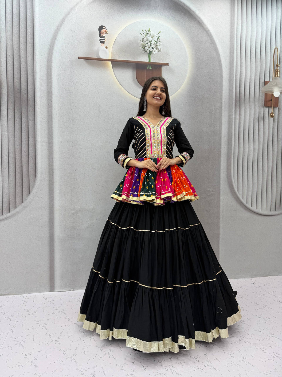 Vamika Pure Cotton Gamthi Mirror Lehenga Choli