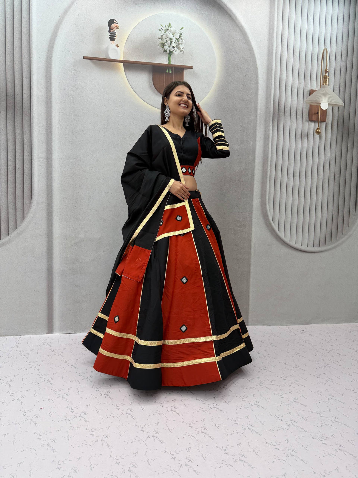 Aashika Roman Silk Mirror Work Lehenga Choli