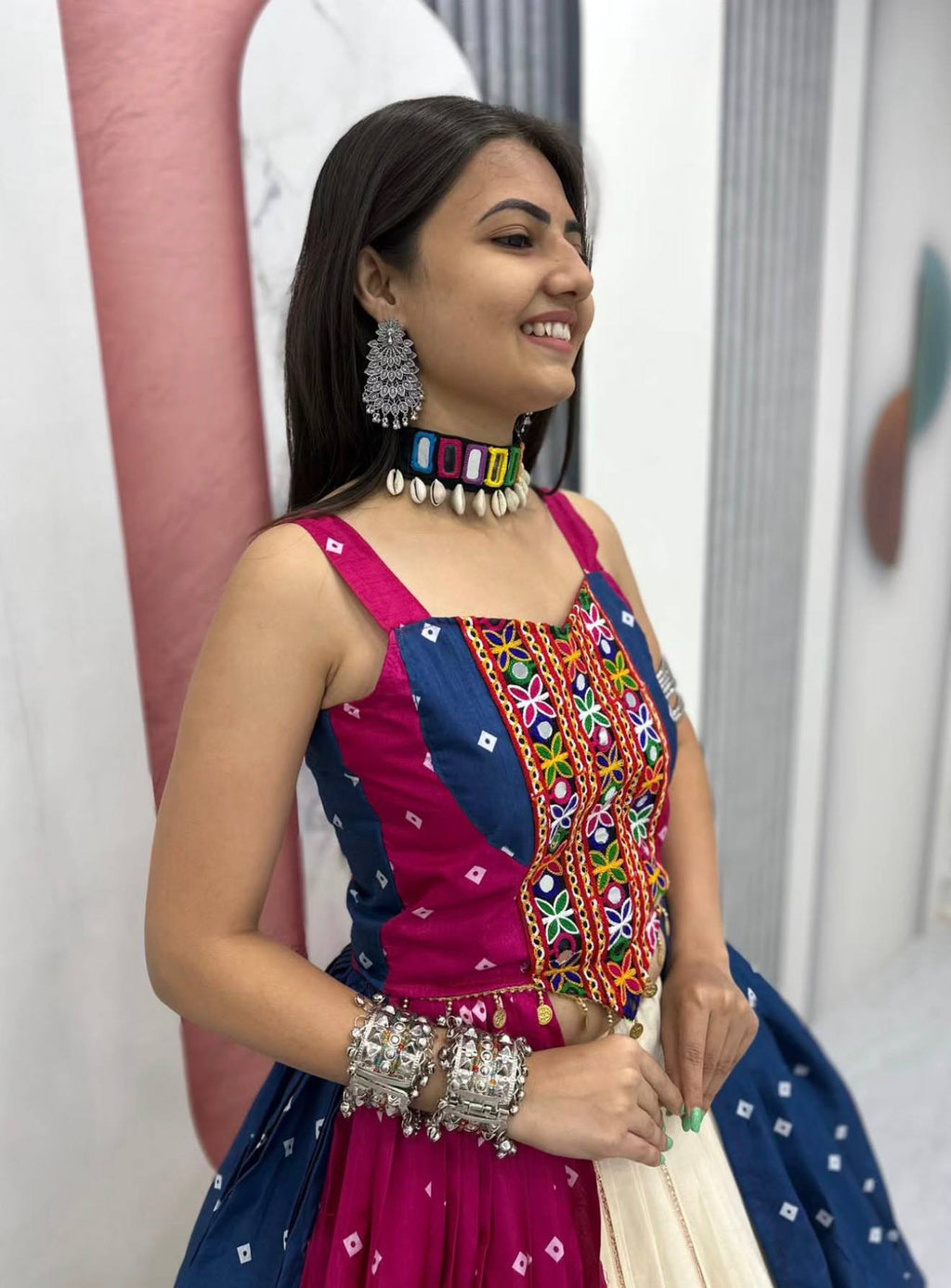 Amrita Bandhej Gamthi Mirror Lehenga Choli