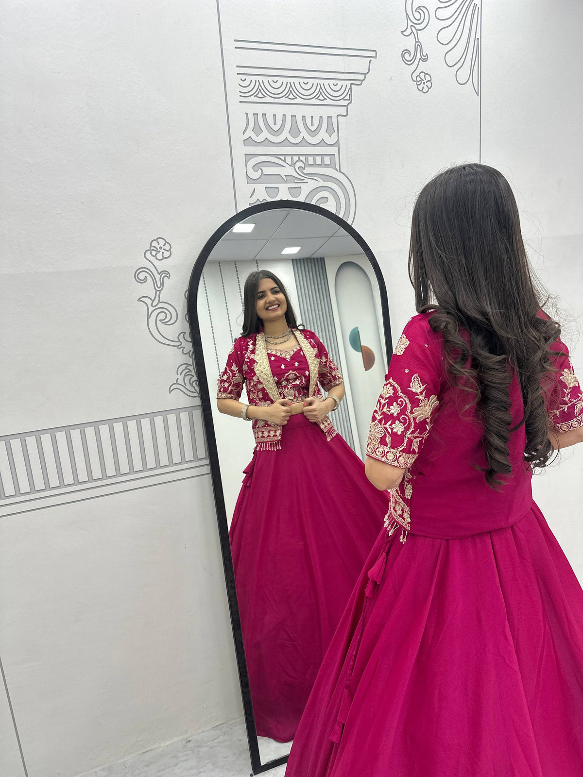 Anushka Chinon Crop Top Jacket Lehenga Choli