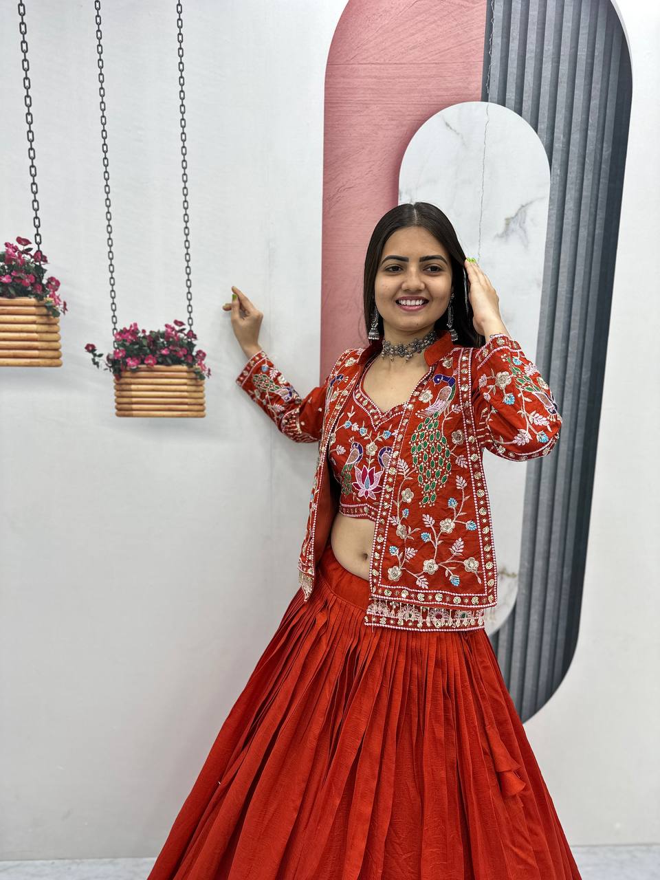 Aavya Vichitra Silk Heavy Thread Jacket Lehenga Choli