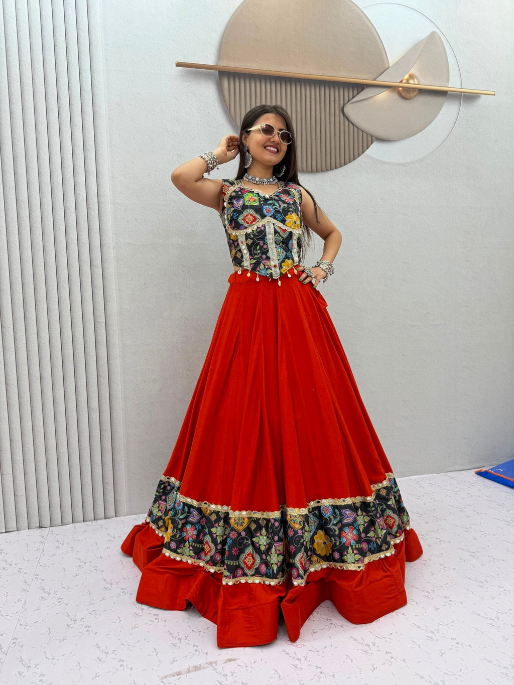Anvayika Silk Mirror Work Lehenga Choli