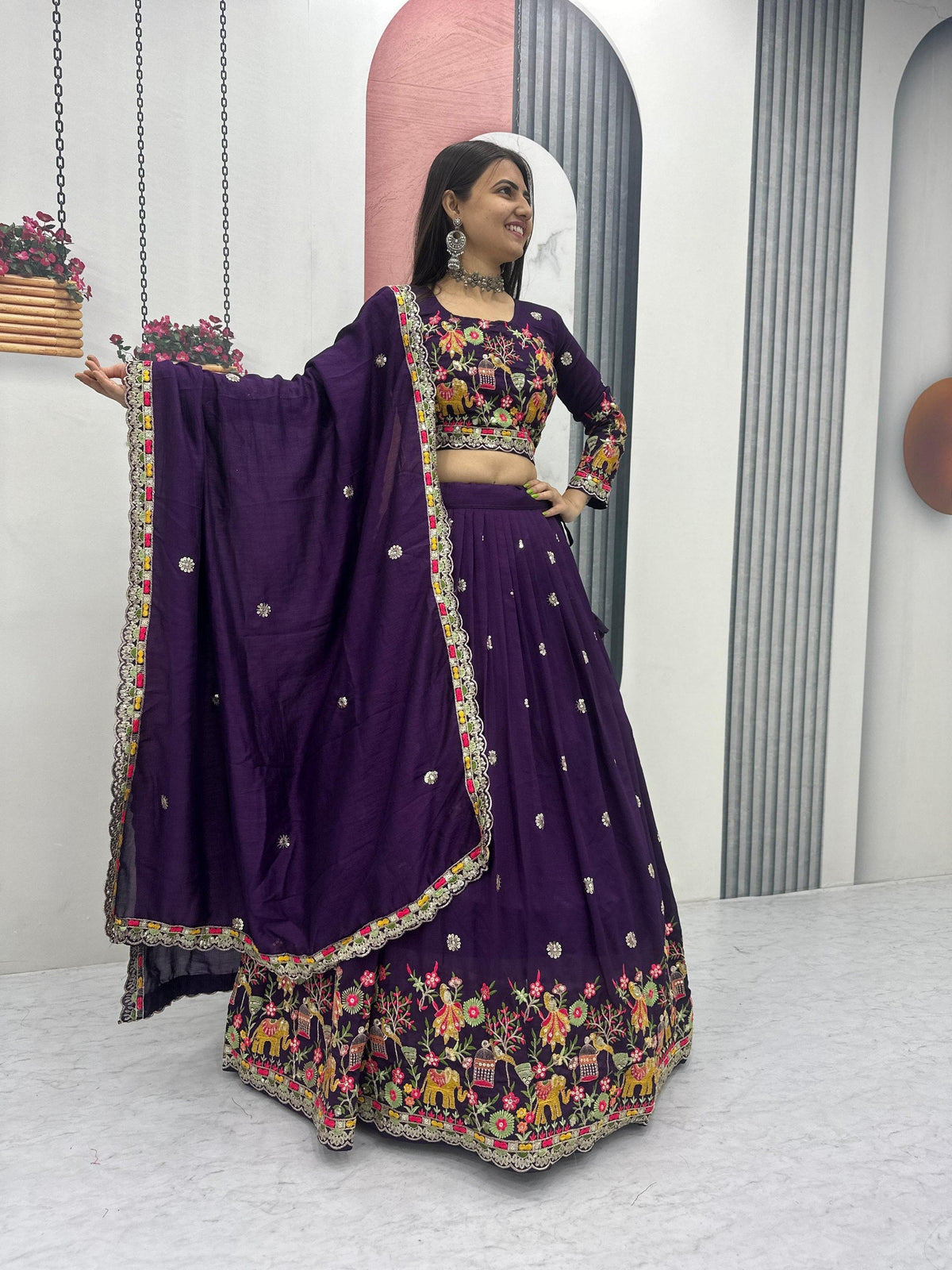 Sharanya Chinon Coding Thread Work Lehenga Choli