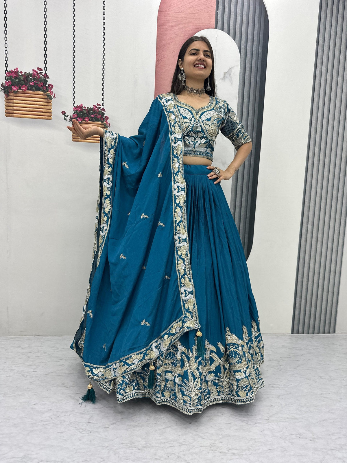 Mishika Chinon Heavy Embroidery Lehenga Choli