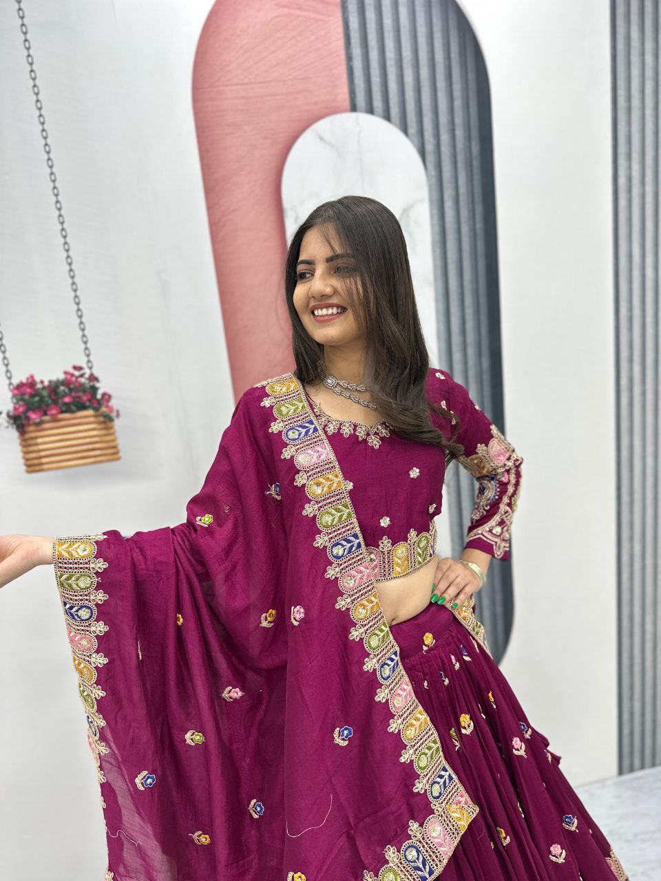 Aroshika Pure Vichitra Heavy Embroidery Lehenga Choli