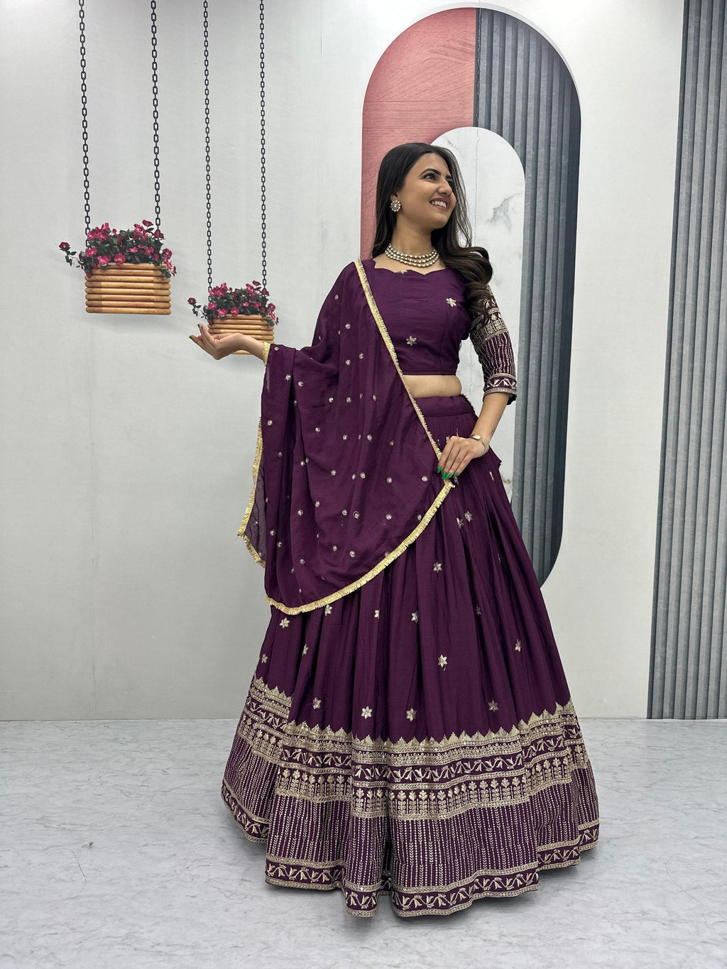 Rivaanya Chinon Embroidery Lehenga Choli
