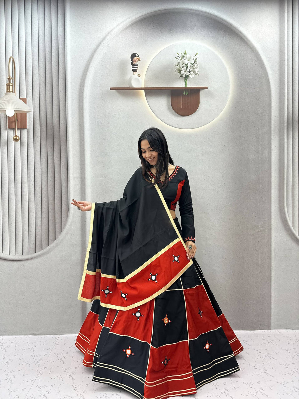 Ishani Pure Cotton Hand Mirror Lehenga Choli