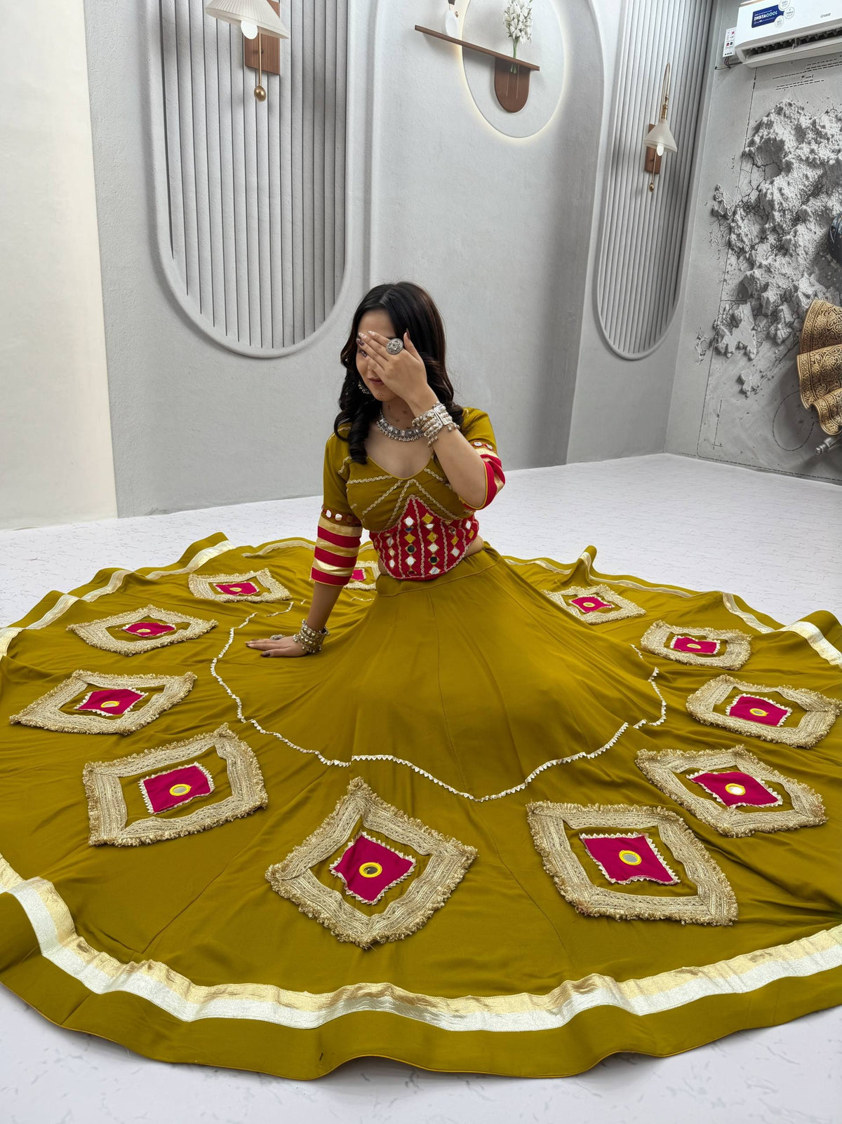 Mishri Pure Cotton Hand Mirror Lehenga Choli