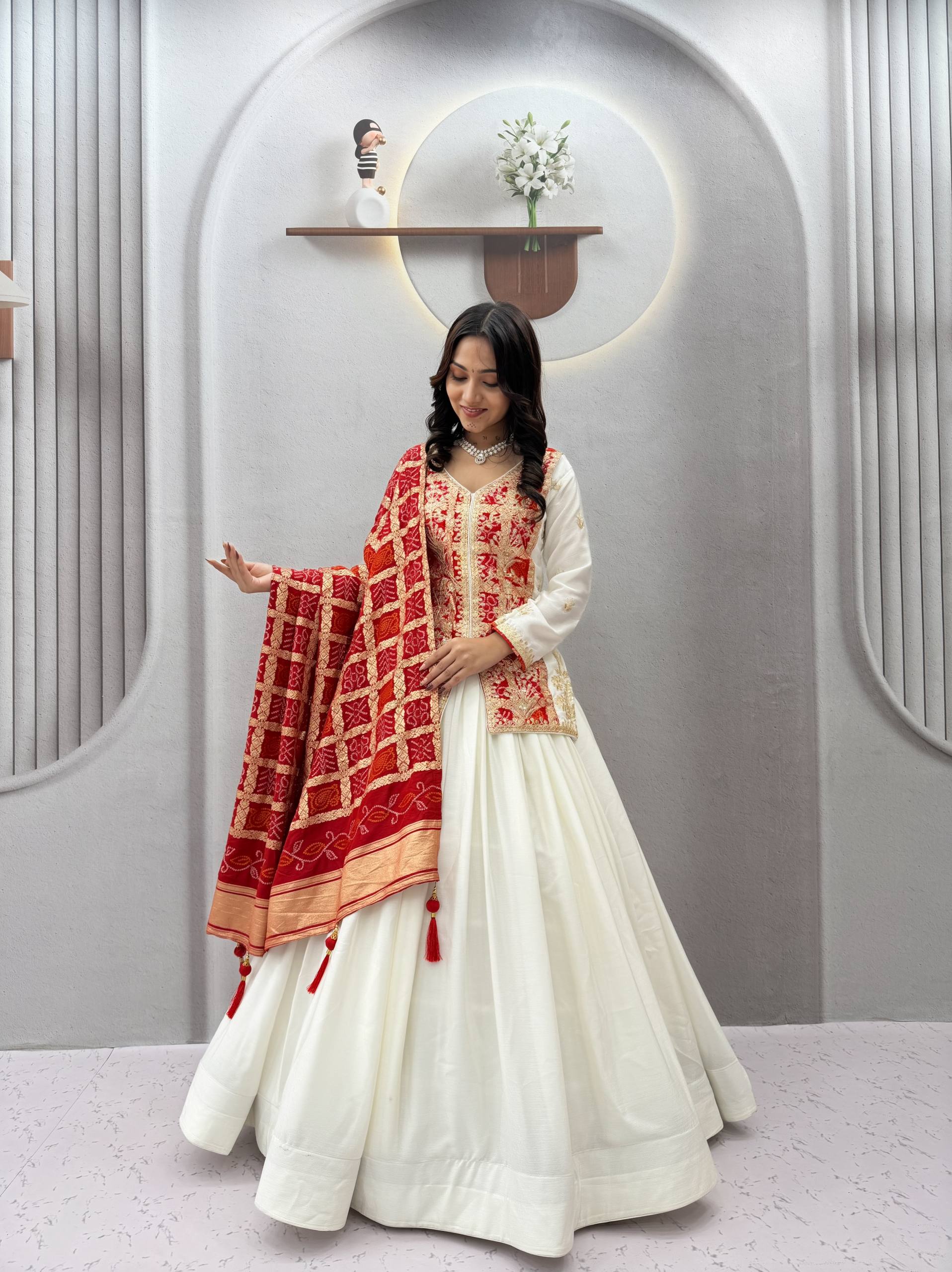 Saanjhvi Pure Chinon Silk Embroidery Lehenga Choli