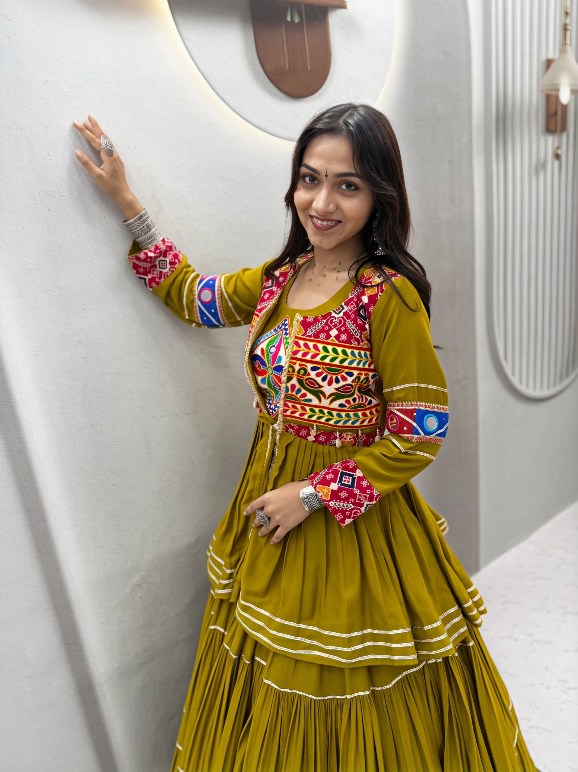 Anayra Pure Cotton Gamthi Mirror Lehenga Choli
