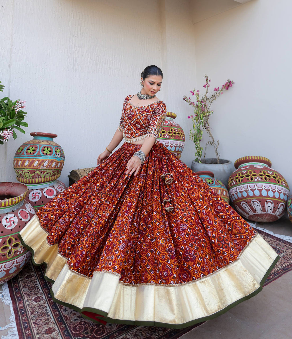 RAANYA REAL MIRROR WORK HEAVY MUSLIN LEHENGA SET