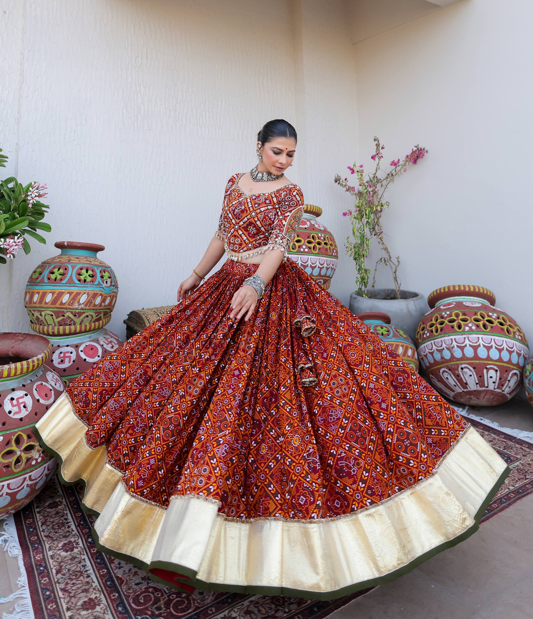 RAANYA REAL MIRROR WORK HEAVY MUSLIN LEHENGA SET